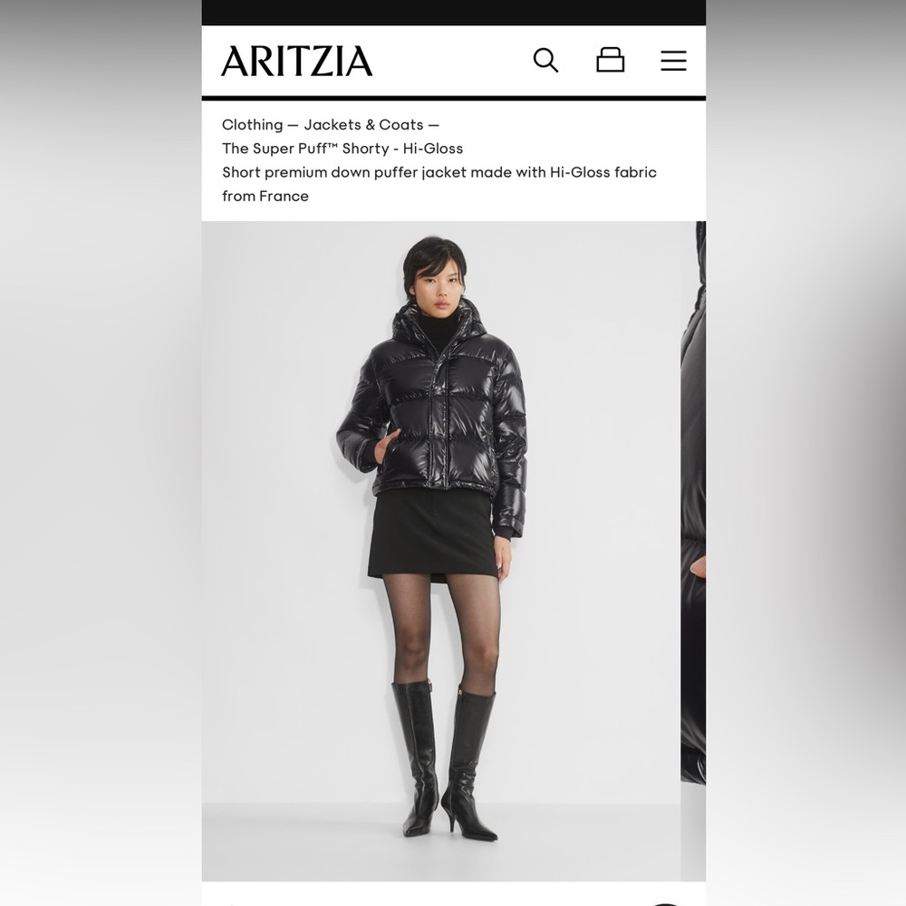 The Super Puff cropped high gloss black TNA Aritzia puffer jacket SUPERWORLD